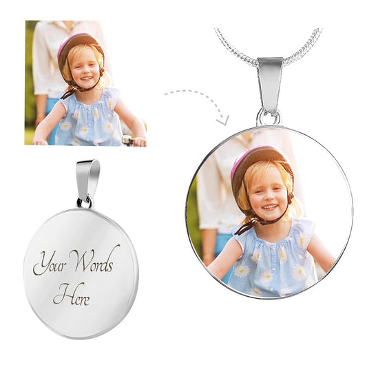 Custom Circle Necklace With Image and Engraved Message