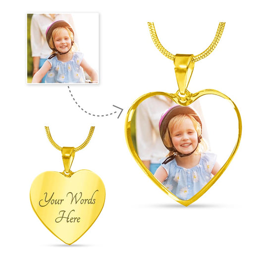 HEART PENDANT NECKLACE CUSTOM ENGRAVABLE AND PERSONALIZED PICTURE